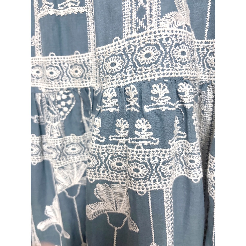 Maeve Anthropologie Ariadne Blue Embroidered Maxi Skirt  Chambray Tiered Medium - Picture 7 of 16